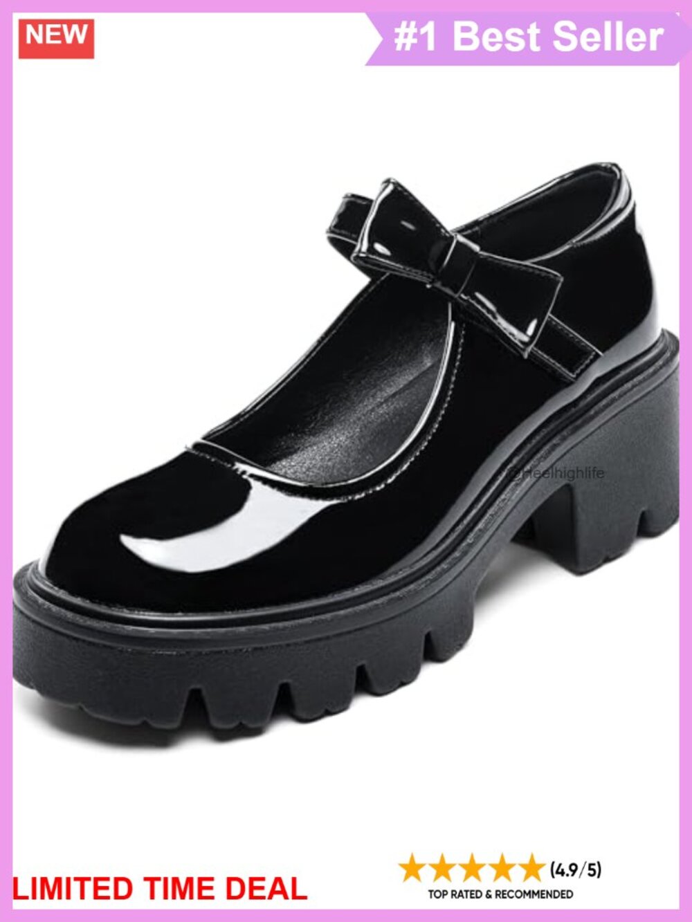 Platform Mary Jane Pumps Chunky Block Heel Patent PU Dress Shoes